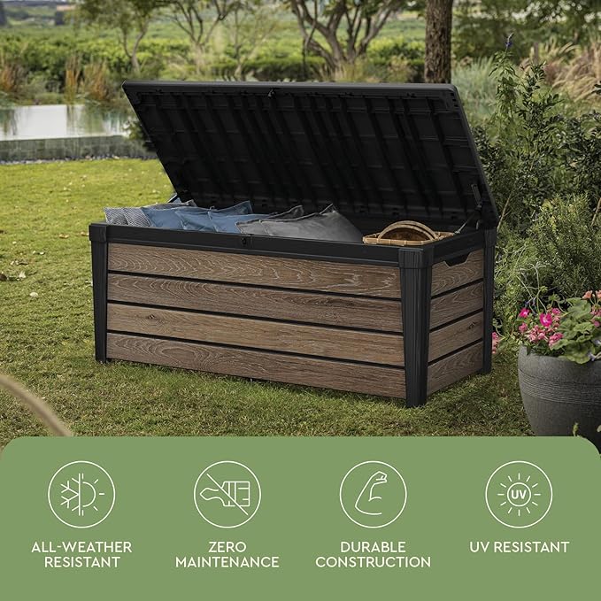 Keter Everwood 120 Gallon Resin Signature Collection Large Outdoor Storage Box - Image 10