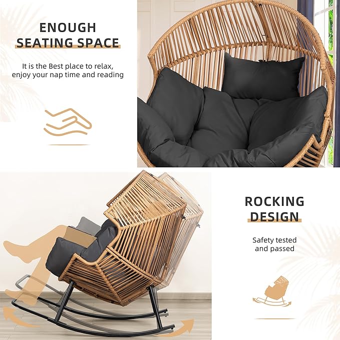 Vongrasig Wicker Rocking Egg Chair PE Rattan - Image 6