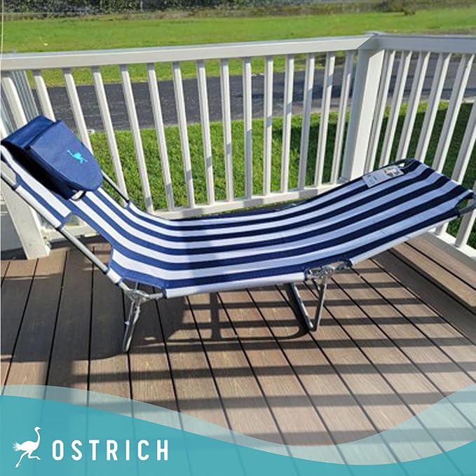 Ostrich Chaise Lounge Blue and White Striped - Image 5