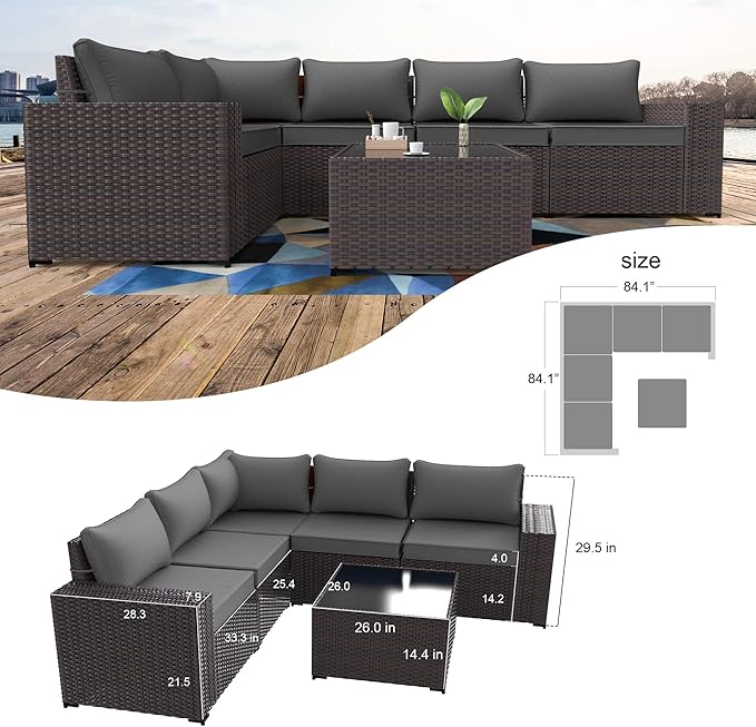 Kullavik 6PCS Outdoor Patio Furniture Set PE Wicker Rattan Sectional Sofa Patio - Image 4