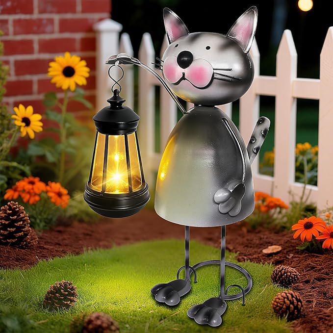 Garden Decor Cat Solar Statues, Unique Garden Statues Cat - Image 2