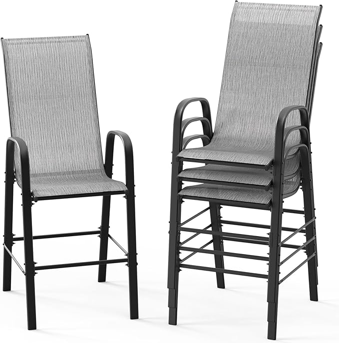 VINGLI Set of 4 Stackable Outdoor Bar Stools – Sling Chairs by VINGLI