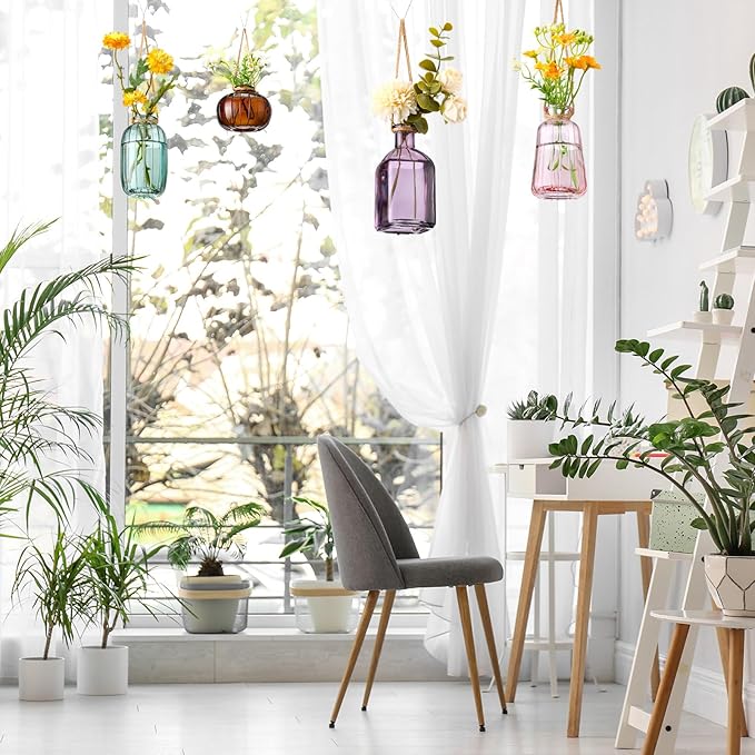 4 Pcs Stained Glass Hanging Vases Hanging Glass Planters Small Plant Terrarium - Image 6
