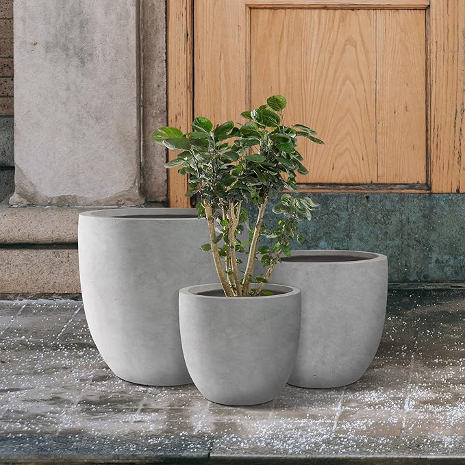 Kante 20", 13.4" Dia Round Concrete Planters, Outdoor Indoor Modern Decorative - Image 12