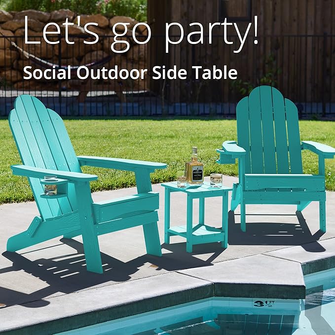 LUE BONA Adirondack Outdoor Side Table, 2-Tier Aruba Blue HDPS Patio End Table - Image 5