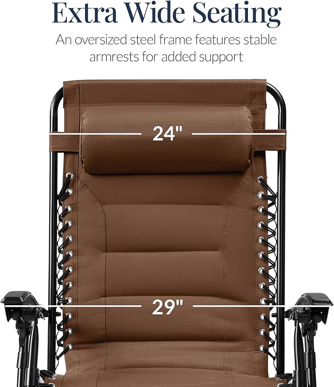 Best Choice Products Oversized Padded Zero Gravity Chair, Folding Outdoor Patio - Image 3