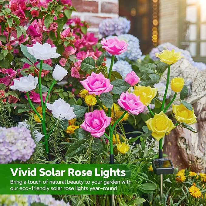 RECHOO Solar Garden Lights Outdoor Decorative, 3 Pack Solar Flower Lights - Image 4