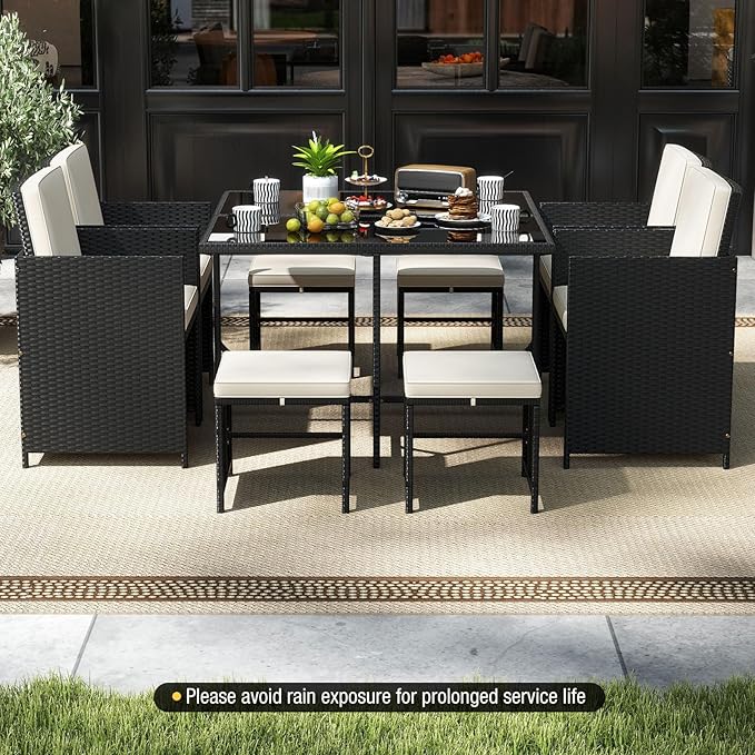 Tangkula 9 Piece Patio Dining Set, Rattan Chairs - Image 3