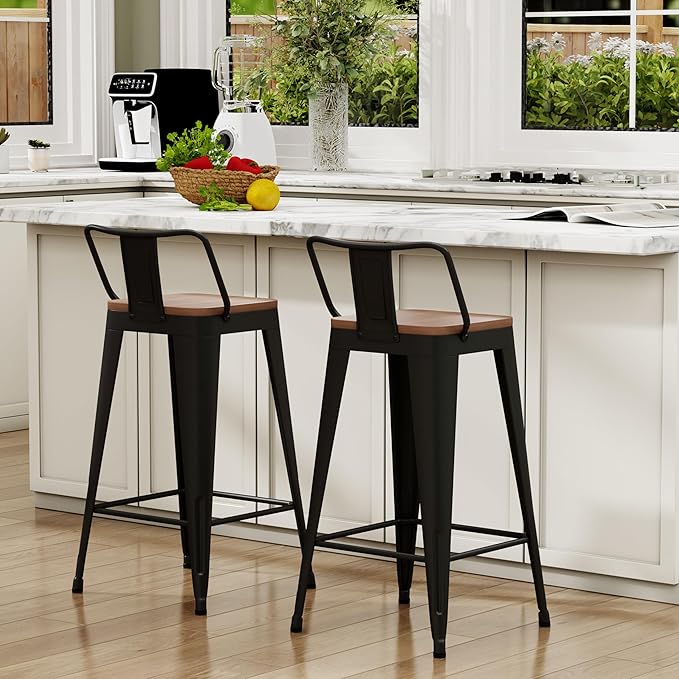 WENTMENT Metal Bar Stools Set of 2 Counter Height Barstools - Image 6