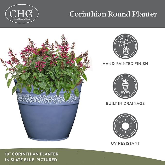 Classic Home and Garden Corinthian Resin Flower Pot Planter, Ivory Ash - Image 4