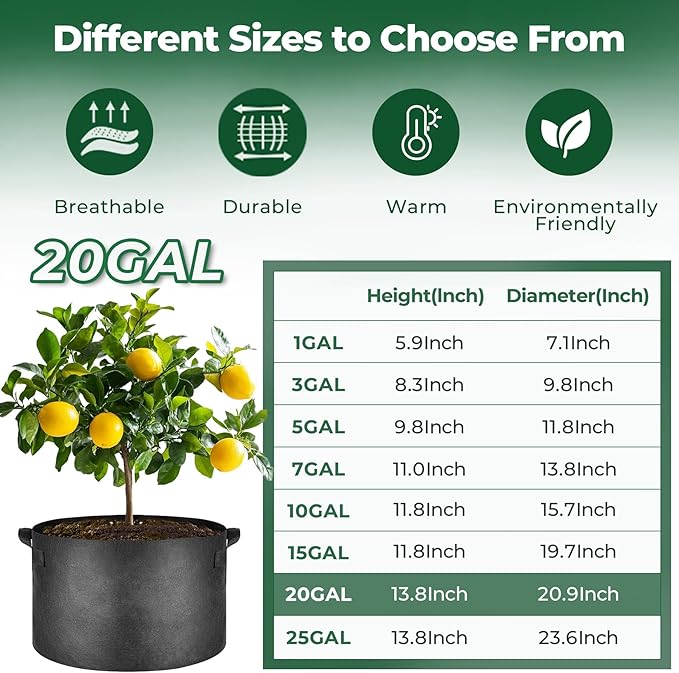 T4U 20 Gallon Grow Bags, Upgrade Fabric Grow Bags - Image 2