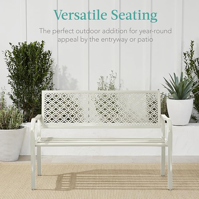 Best Choice Products Outdoor Bench 2-Person Metal Steel Benches Furniture - Image 6