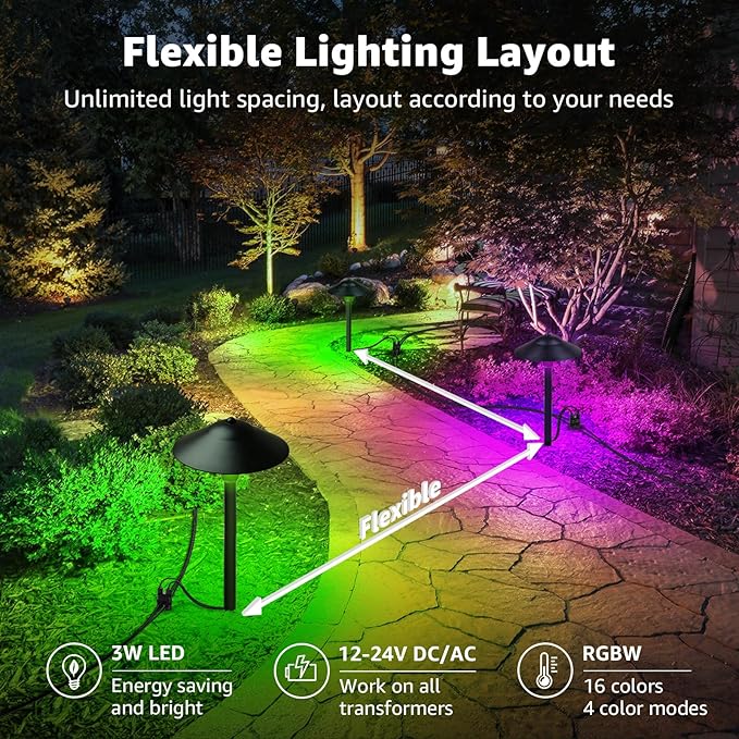 SUNVIE All-in-One RGBW Landscape Lighting Kit, 8 Pack Color Changing Low - Image 5
