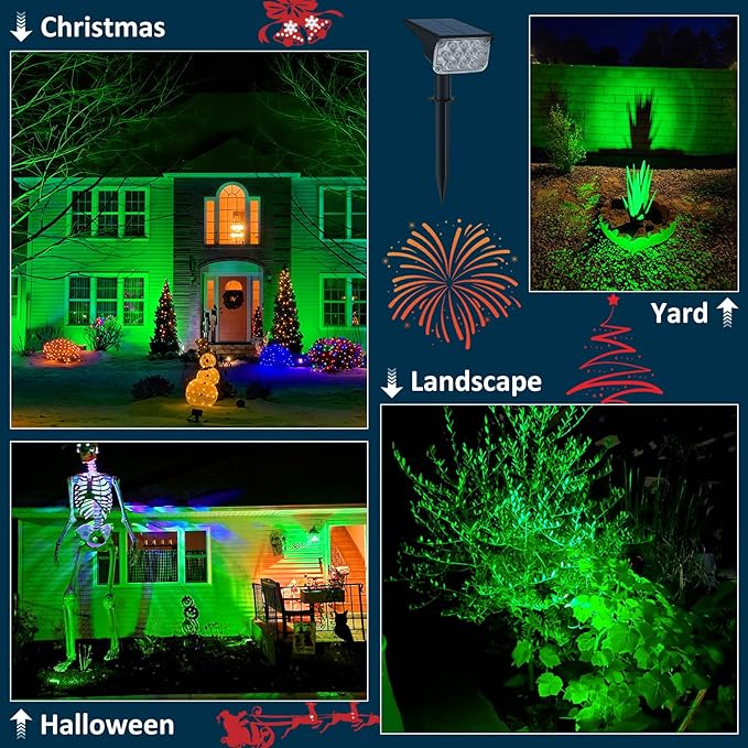 T-SUNUS Green Solar Spot Lights Outdoor 4 Pack, IP65 Waterproof Landscape - Image 6