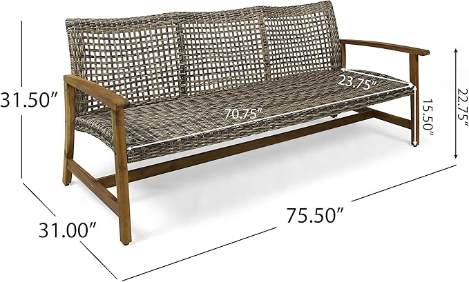 Christopher Knight Home Marcia Outdoor Wood Sofa, 75.50 x 31.00 x 31.50 - Image 2