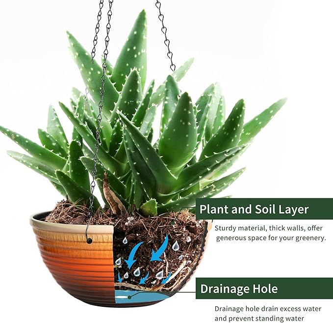 12 inch Hanging Planters for Indoor Outdoor Plants, 2 Pack Large Hanging Flower - Image 5