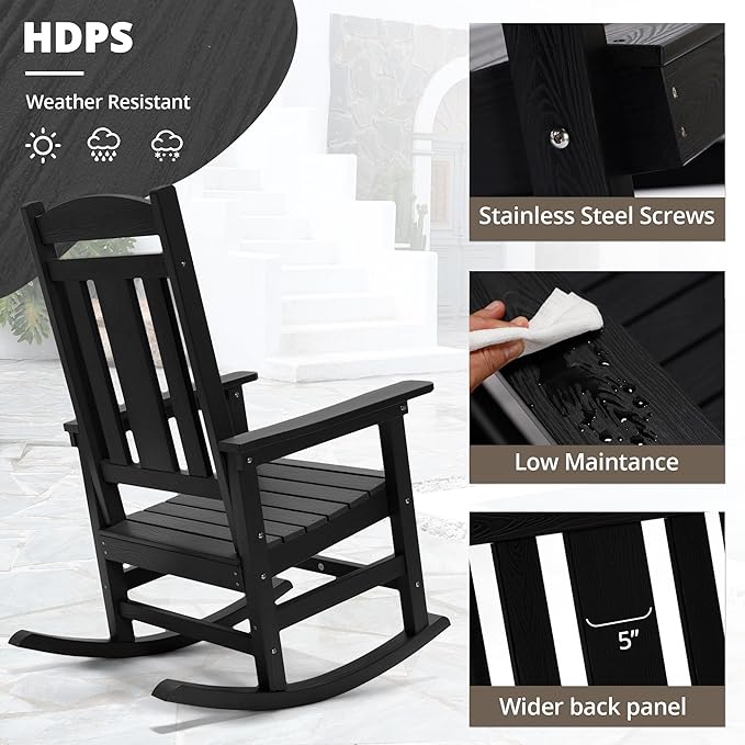 LUE BONA Rocking Chair Outdoor, Weather Resistant Poly Plastic Rocker Chairs - Image 4