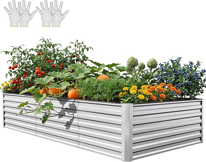 YITAHOME 8x4x2ft Large Raised Garden Bed Kit, Galvanized Metal Planter Box by YITAHOME