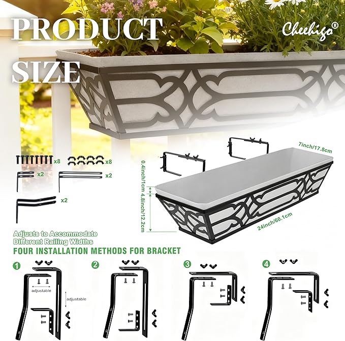 2 Pack 24 Inch Railing Boxes Planter - Image 3