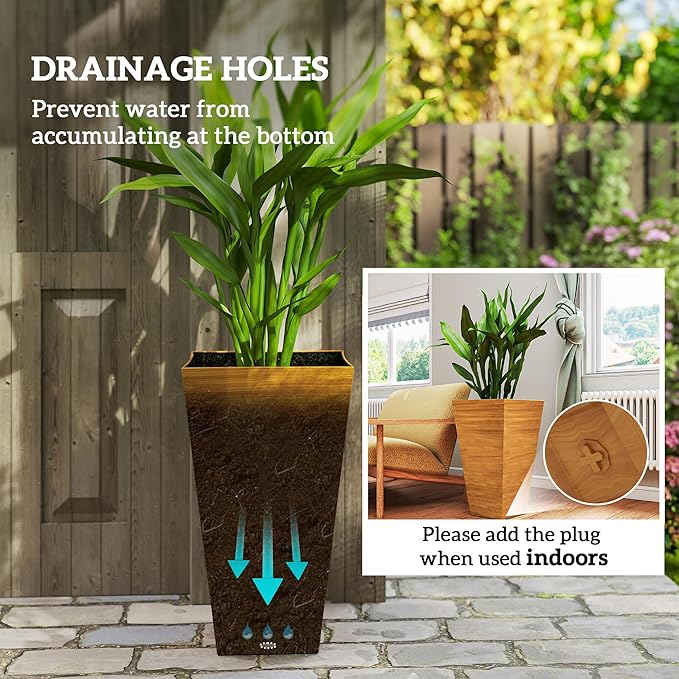 Outsunny Tall Planter for Outdoor Plants Set of 3, 28 Inch Taper Planter - Image 4
