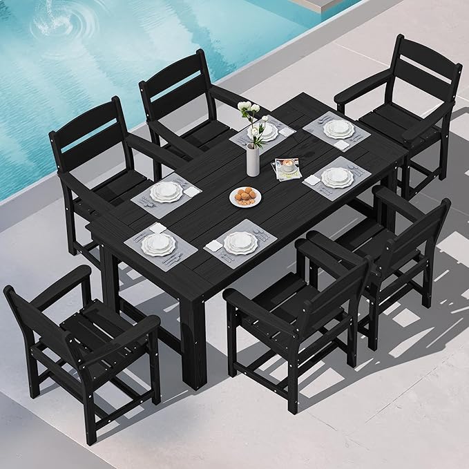 SERWALL Outdoor Dining Table Set, 67‘’ HDPE Patio Dining Set by SERWALL