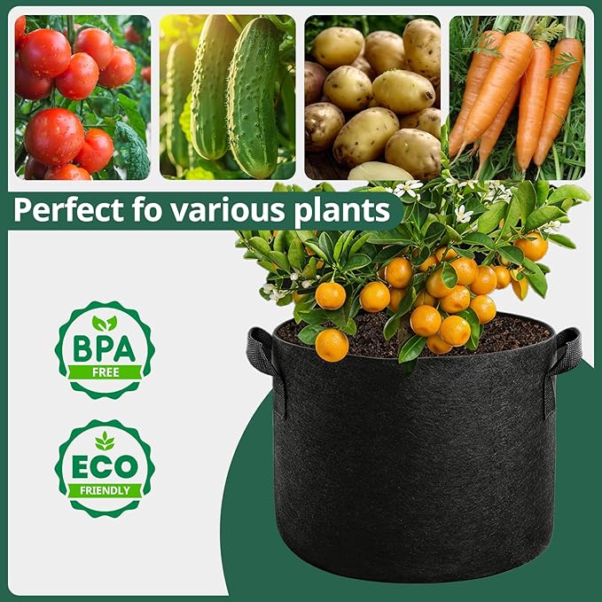 5 Pack 15 Gallon Grow Bags, Thickened Aeration Nonwoven Fabric Planting Bags - Image 7
