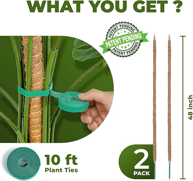 2 Pack 48'' Bendable Moss Pole Monstera Plant Support - Image 2