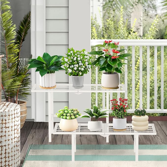 2 Tier Metal Plant Stand Outdoor Indoor, Separated Tiered Outdoor Folding Plant - Image 5