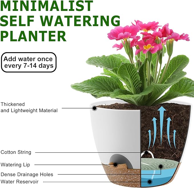 Plant Pots 10/9/8 Inch Self Watering Pots, Plastic Flower Pots, Nursery - Image 4