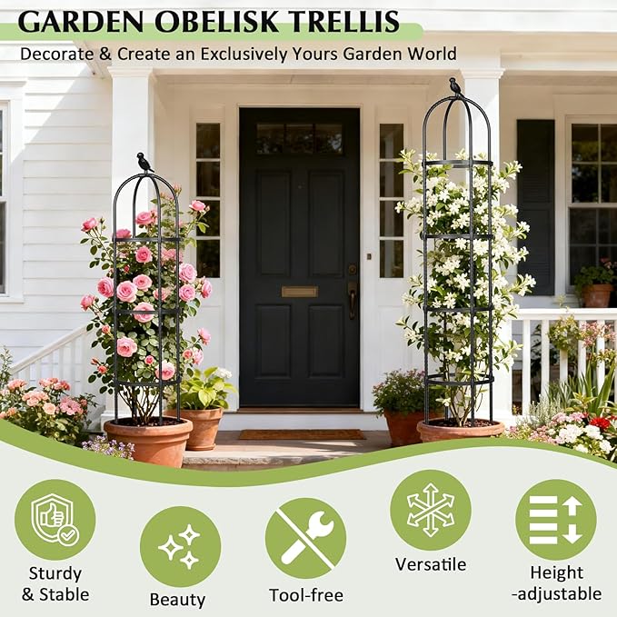Obelisk Trellis for Climbing Plants Outdoor, 6.2 FT Plant Support for Tomato - Image 2