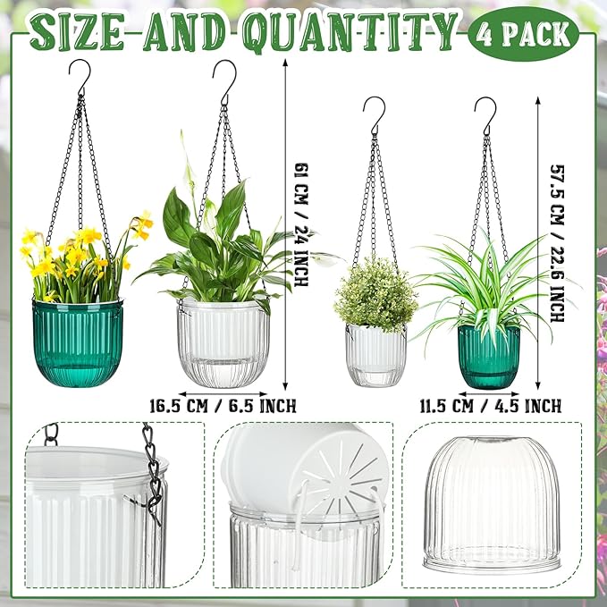 Maxcheck 4 Pcs Self Watering Hanging Planters Indoor Gift 6.5'' 4.5'' Hanging - Image 2