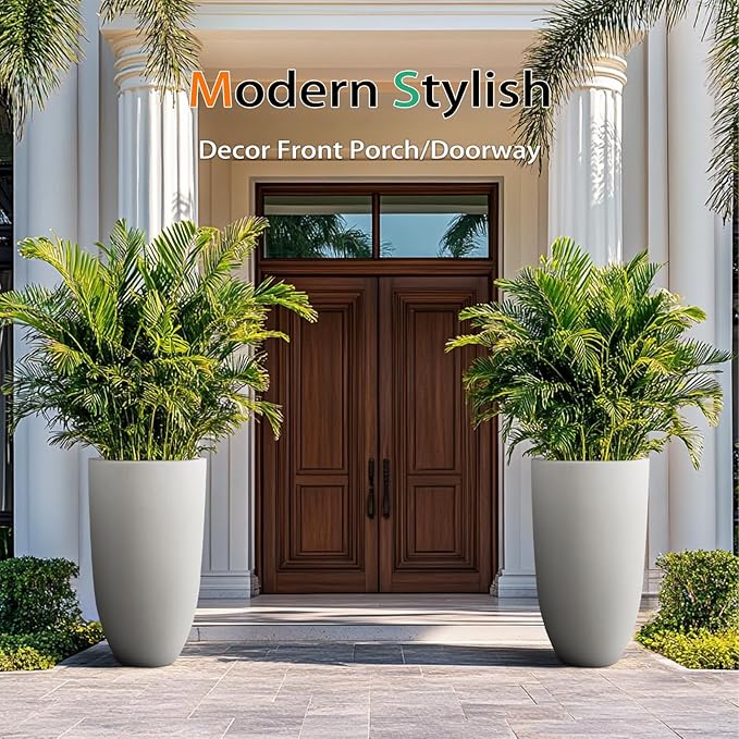 Tall Planters for Outdoor Plants, Large Concrete Flower Pots for Garden Front - Image 5