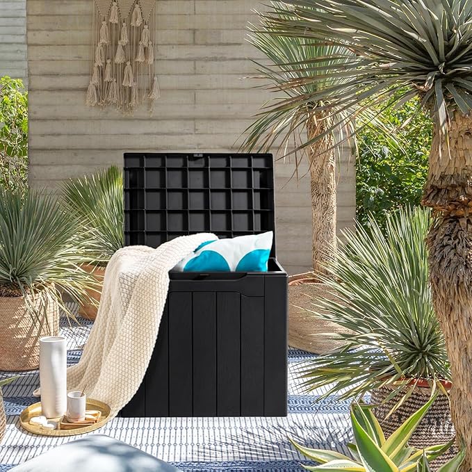 JUMMICO 31 Gallon Resin Deck Box Waterproof Indoor Outdoor Storage Boxes - Image 4
