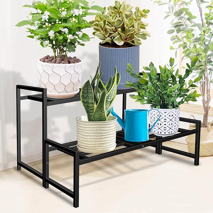 Plant Stand Indoor Outdoor, 2-Tier Wrought Iron Plant Stands, Stackable Metal - Image 3