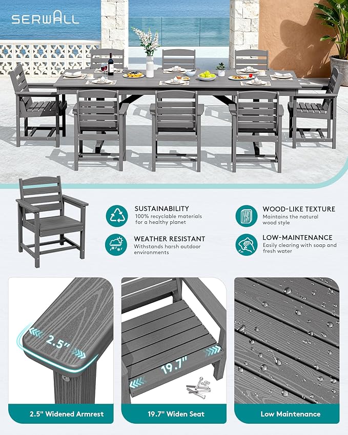 SERWALL Outdoor Dining Chairs Set of 4, All-Weather HDPE Patio Chair - Image 4