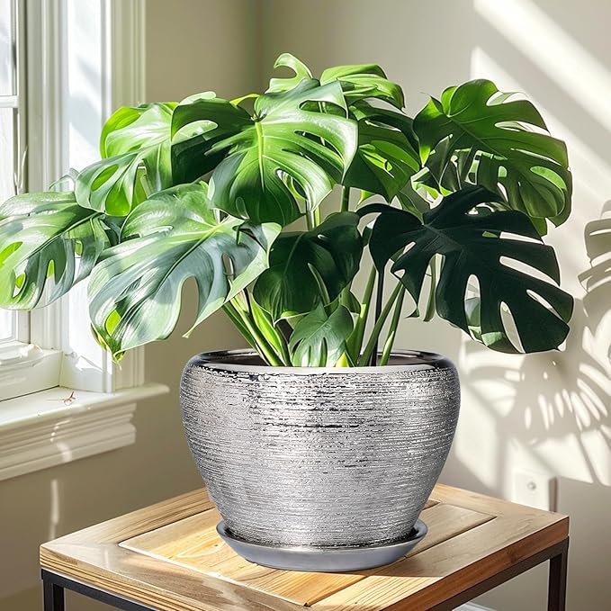 Flower Pot - 10 Inch Planter - Indoor/Outdoor Decorative Mid-Century Planter - - Image 7