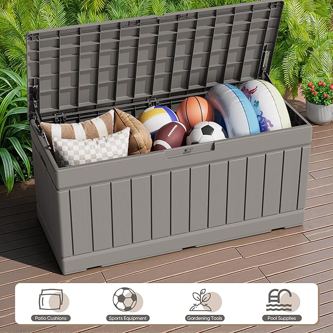 JUMMICO 78 Gallon Outdoor Deck Box Large Resin Storage Box - Image 3