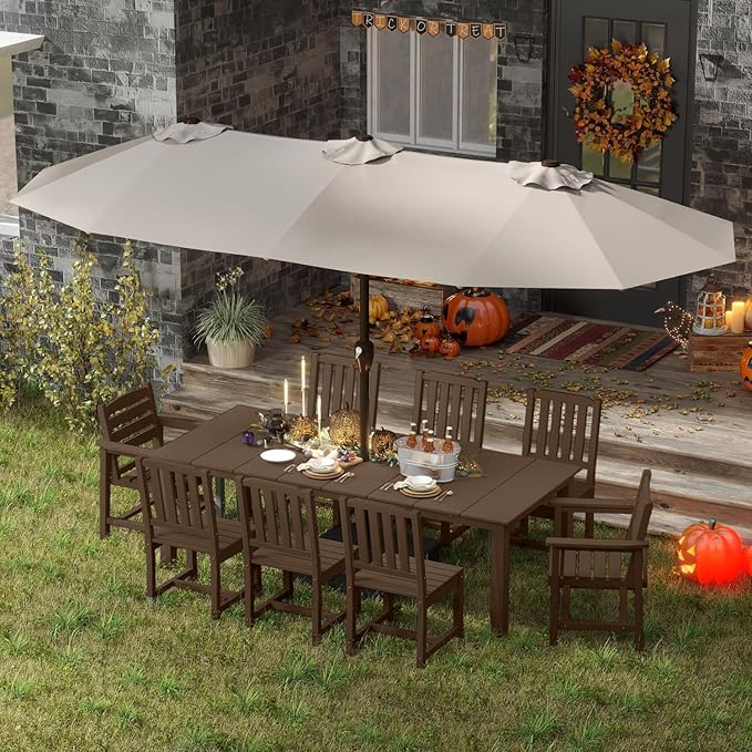 9-Piece Brown Outdoor Dining Set - Image 7