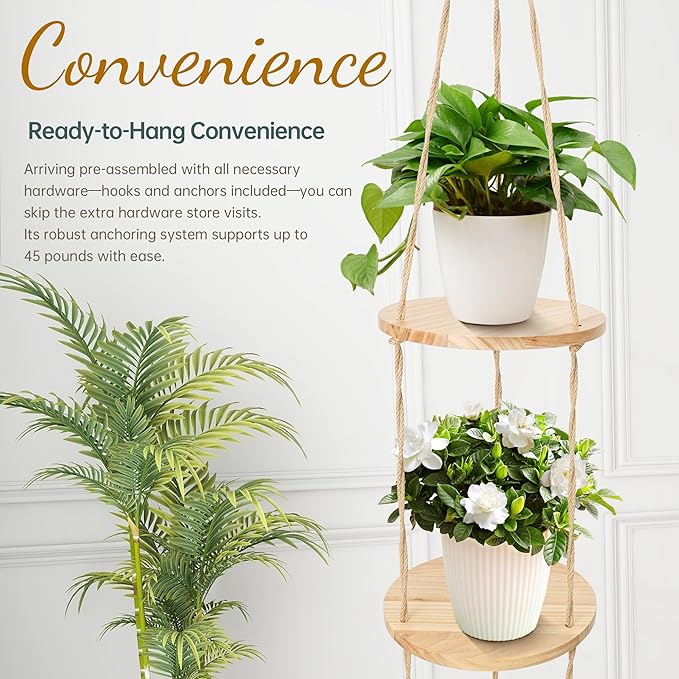 Hemp Rope Hanging Plant Shelf from Ceiling - Image 3