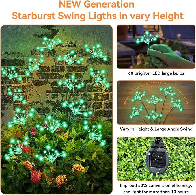 Solar Garden Lights 2 Pack Waterproof Solar Swaying Starburst Light Outdoor - Image 3