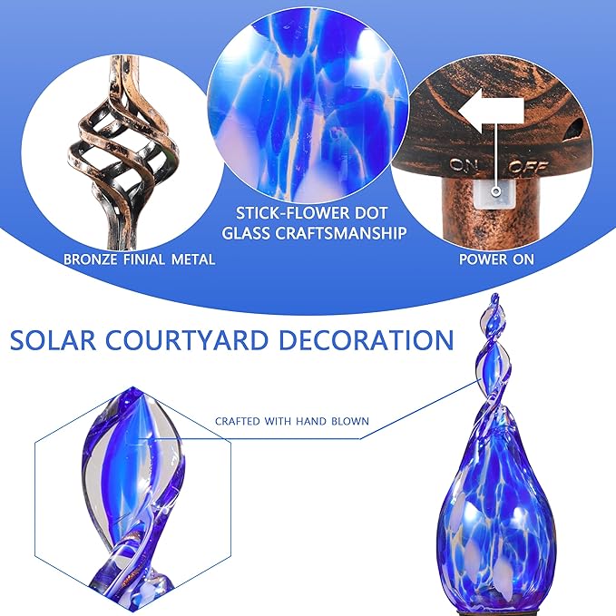 Solar Garden Lights Outdoor, Decorative LED Flame Garden Stakes, Hand Blown - Image 4