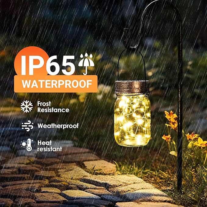 GIGALUMI Solar Mason Jar Lights, 12 Pack 30 Led String Fairy Lights Garden - Image 6