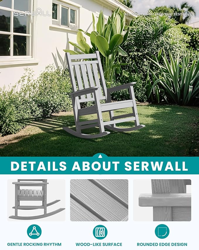 SERWALL Oversized Outdoor Rocking Chair Set of 2, HDPE Rocker - Image 4