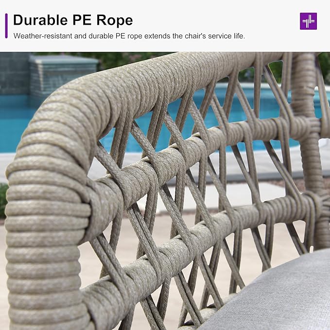 PURPLE LEAF Outdoor Rattan 24" Counter Height Bar Stools Chair Set of 2 - Image 5