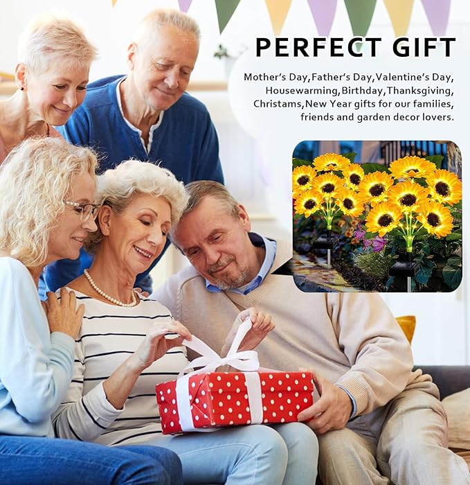 6 Pack with 36 Sunflower Lights, Solar Lights Outdoor Garden Decor, Solar - Image 6