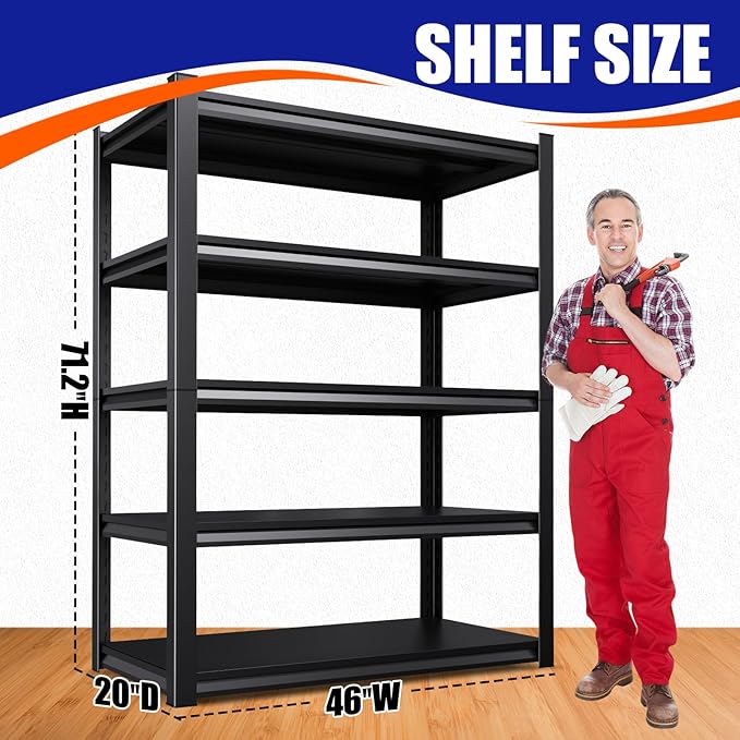 71" H-46 W Garage Shelving Heavy Duty Storage Shelves, Metal Adjustable - Image 3