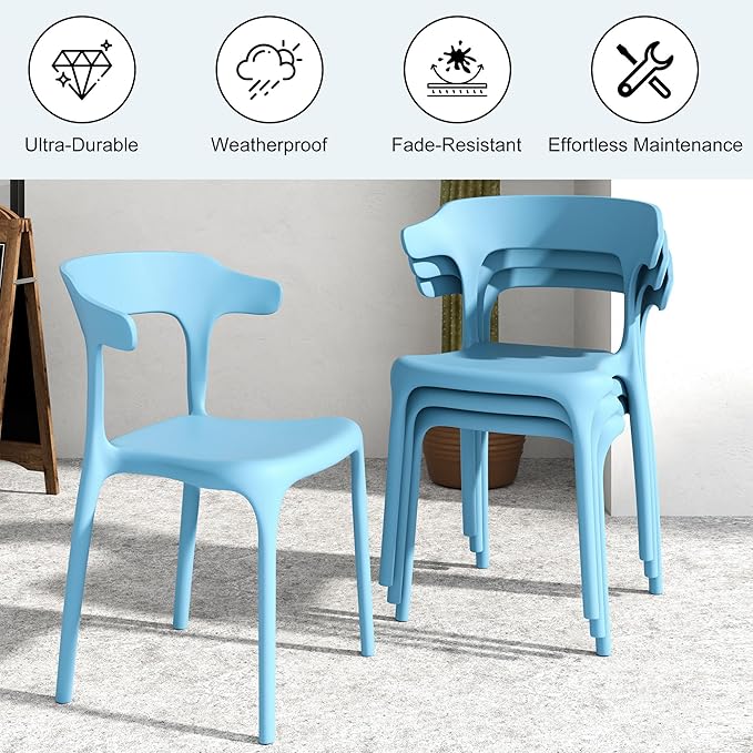 VECELO 4 Pack Plastic Stacking Chairs, Stackable Dining Chairs - Image 5