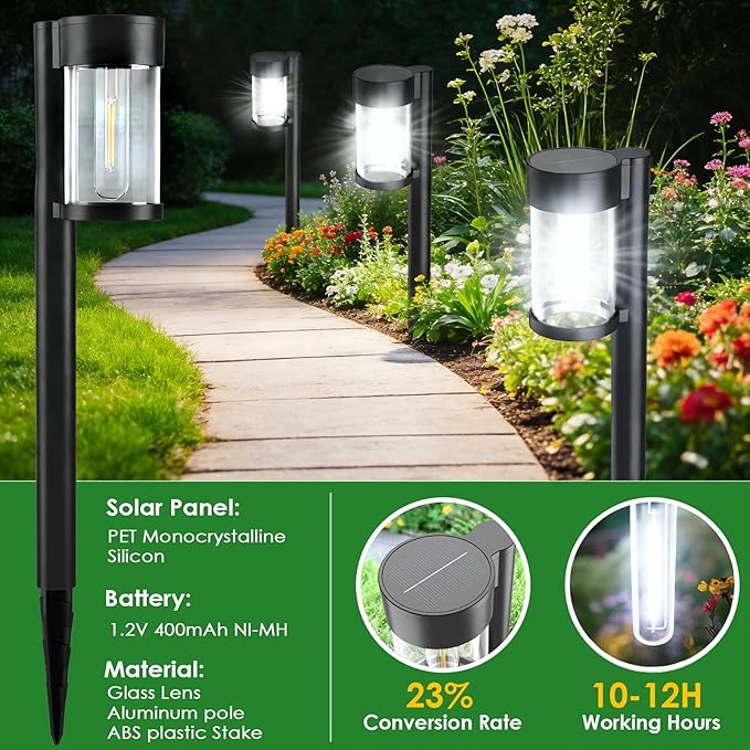 Mancra Solar Pathway Lights Outdoor, 10 Pack Metal & Glass Solar Lights Outdoor - Image 2