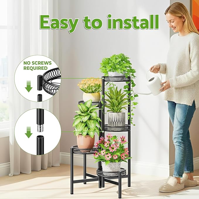 Plant Stand Indoor Outdoor, 5 Tier Corner Metal Flower Display Holder Stand - Image 6