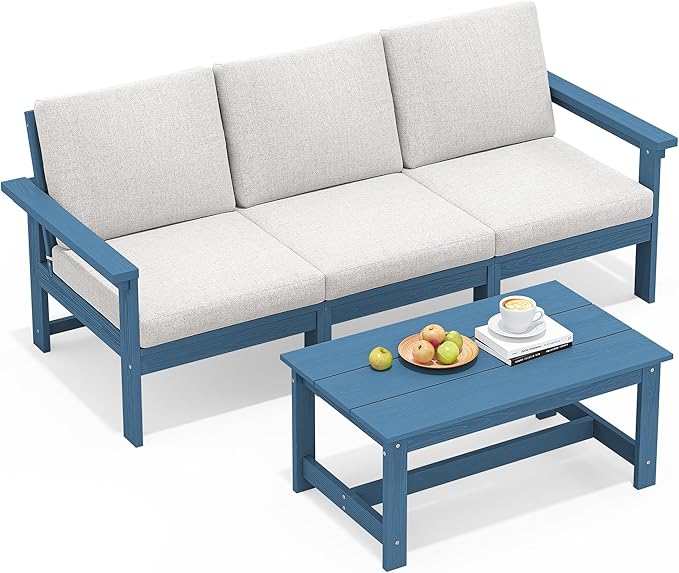 SERWALL HDPE Patio Sofa Set, 4-piece Sectional Outdoor Furniture Set, All - Image 2